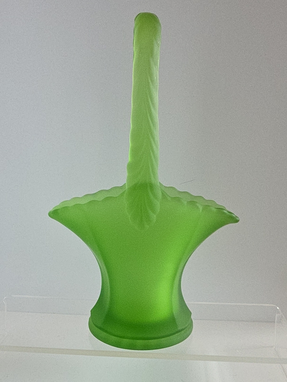 Vintage 1960's Westmoreland Green Mist Satin Glass Basket 7" Tall